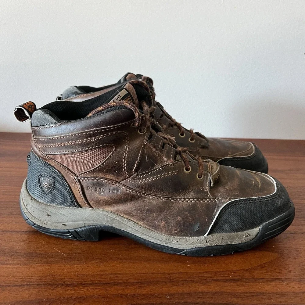 Ariat Steel Toe Work Boots Brown Leather Lace Up Men's Safety Boots Size 10.5